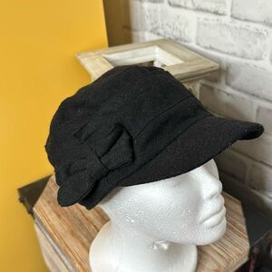Vintage Payless Black Wool Newsboy Cap Hat
